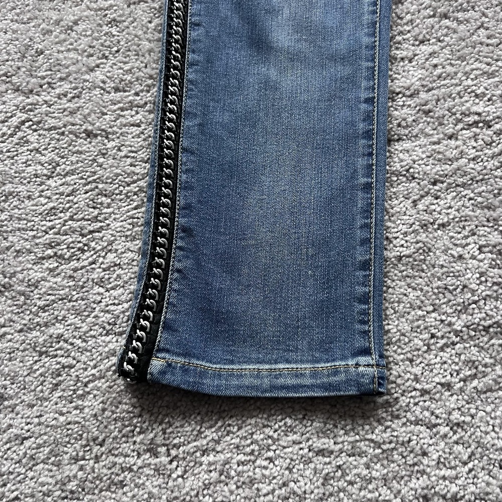 Alice + Olivia Chain Studded Side Stripe Slim Jeans Womens 27 Blue Mid Rise - Picture 4 of 16
